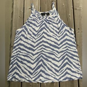 Tahari 100% Linen Blue and White Tank Top Size Large
